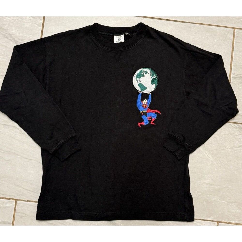 Vintage Warner Bros Store Kids Sz 14/16 SUPERMAN Embroidery Shirt DC Comics 1997